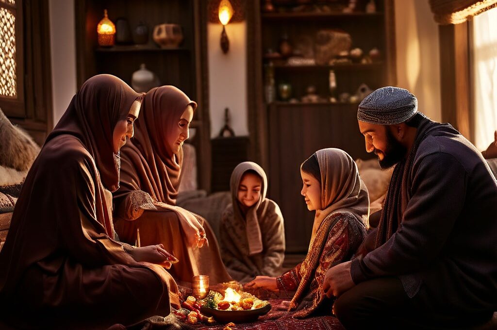 Ein KI-generiertes Bild (mit playground) zum Thema “muslimisches Familien- und Ehe-Leben”. So künstlich sieht unsere Welt also aus.